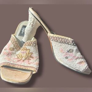 Vintage Vivienne Tam Candies Beaded Heels Asian Lotus Flower Pillar Heel 8(?)